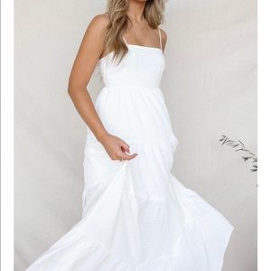 White Spaghetti Strap Back-Tie Maxi Dress